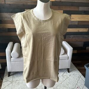 Tan Ruffle Sleeve Tee